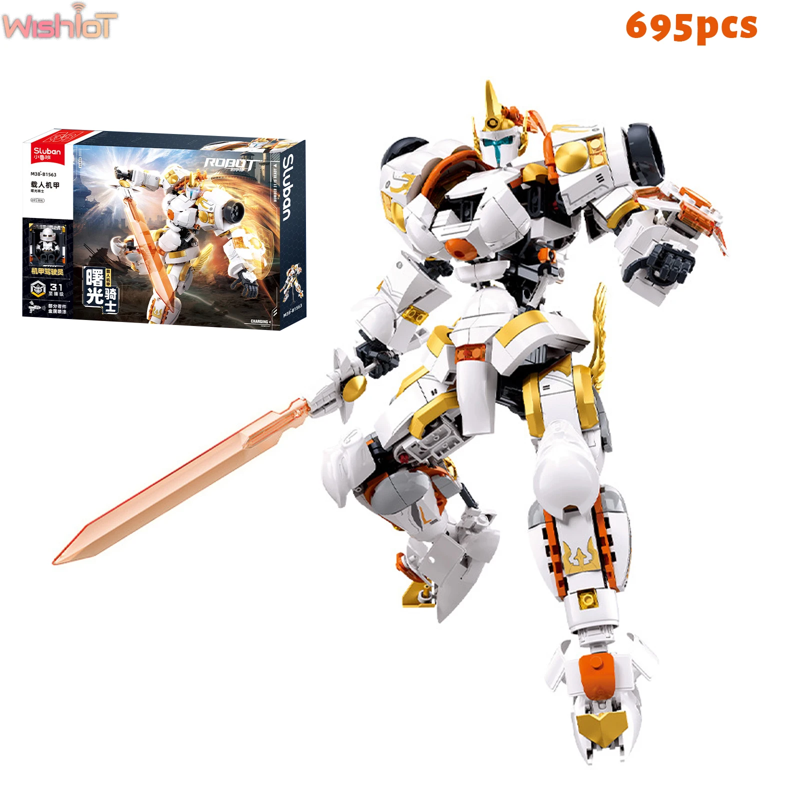 

695 шт. средневековый бронетанковый рыцарь, пилотированный мех, строительные блоки, модель робота с фигуркой водителя и подставкой, украшения, игрушки, подарки для мальчиков