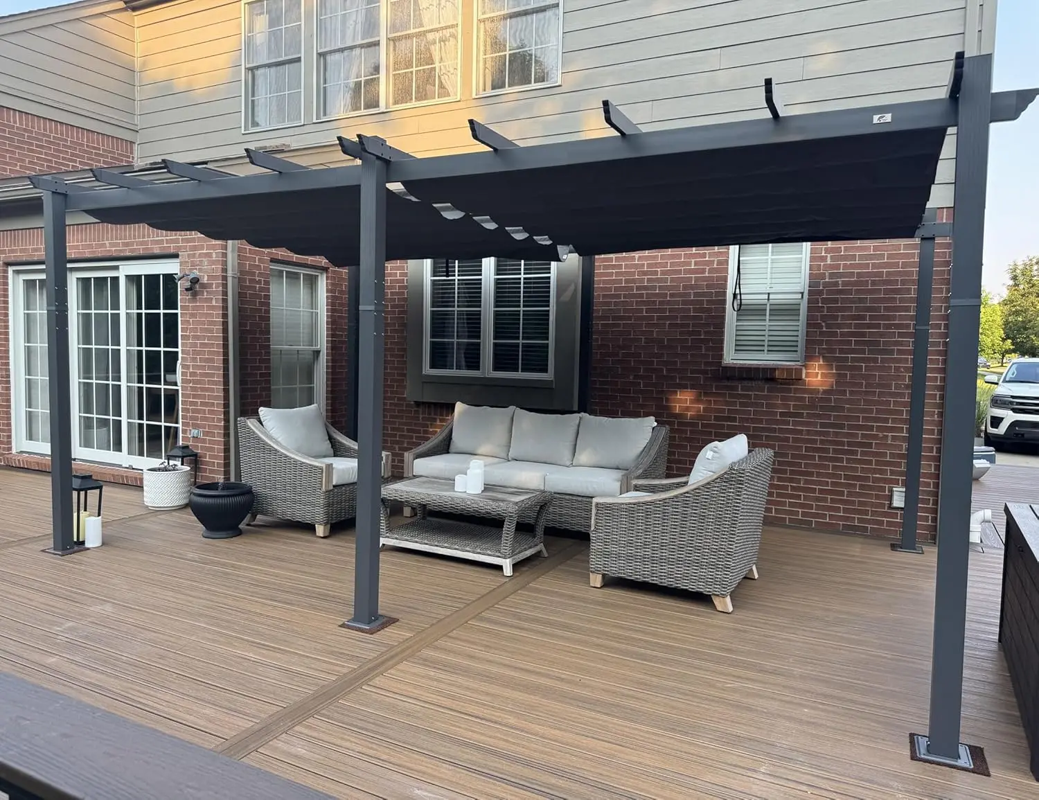 

12x18ft Aluminum Pergola Retractable Canopy Sun Shade Shelter for Garden Patio Porch Deck Outdoor Metal Gazebo, Custom