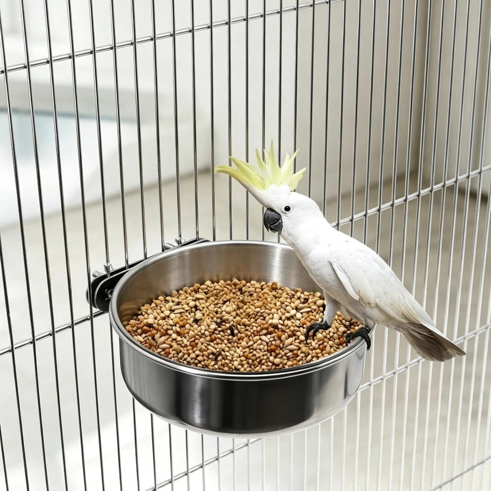 Stainless Steel Pet Feeder Water Bowl with Cage Clamp Mount Anti Spill Parrot Food Water Dish for Bird Rabbit Hamster Small Pets view 4