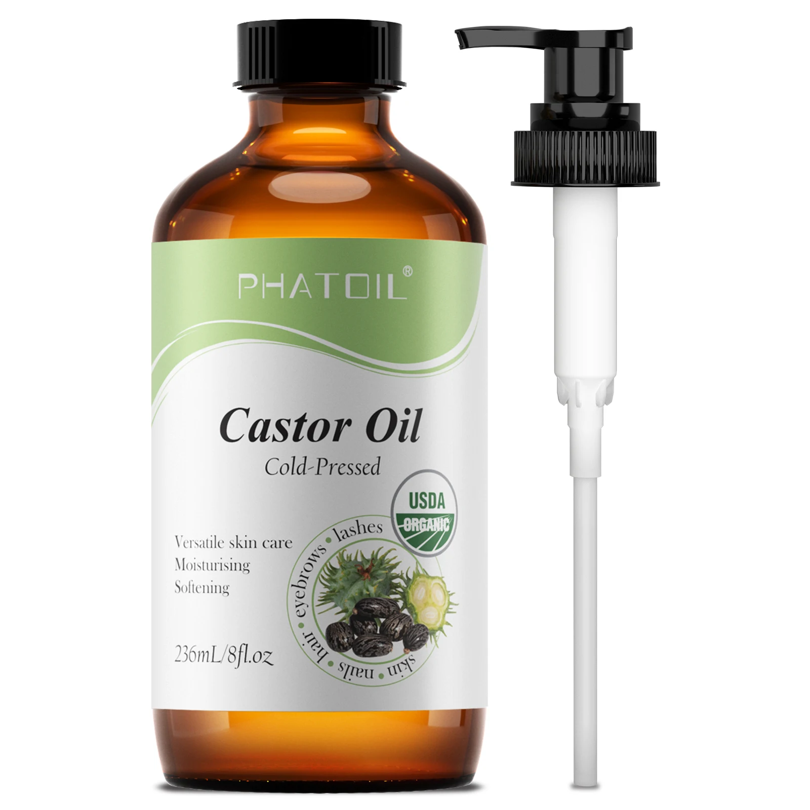 PHATOIL 1PCS Organic Castor Oils 118ml/236ml USDA Cold-Pressed Castor Oil For Eyelash & Nail Growth,Moisturize Skin,Hair Care