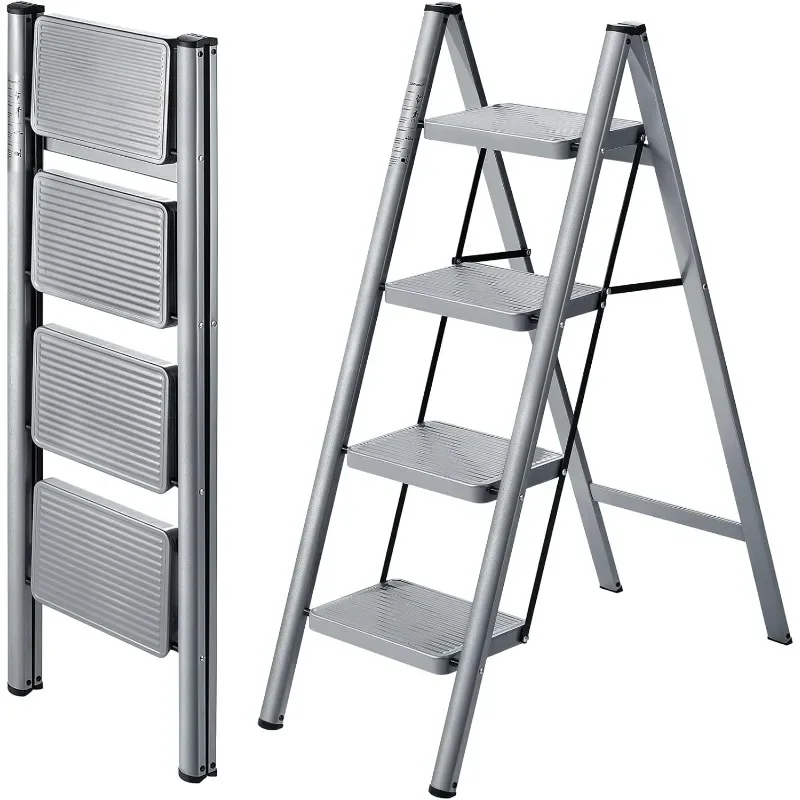 

4 Step Ladder, Lightweight Folding Step Stool with Anti-Slip Wide Pedal, Portable Sturdy Steel Ladder 4 Steps, 330lbs Safety