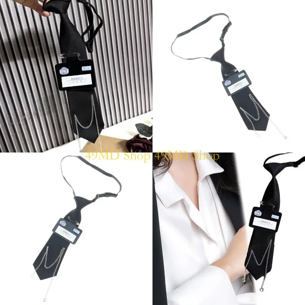 49md-プレッピースクールネクタイ-ピン名バッジとチェーン付き-事前に結ばれたネクタイ-ネックウェア-大人と子供用-学生制服ネクタイ