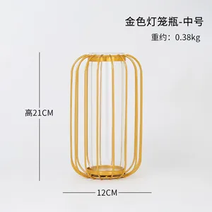 Vas Kaca Emas Sederhana Nordic Vas Bunga Tanaman Hidroponik Besi Geometris Tabung Reaksi Kaca Tempat Tanaman Logam Dekorasi Rumah Modern 10 vas emas penjualan terbaik tinggi - №