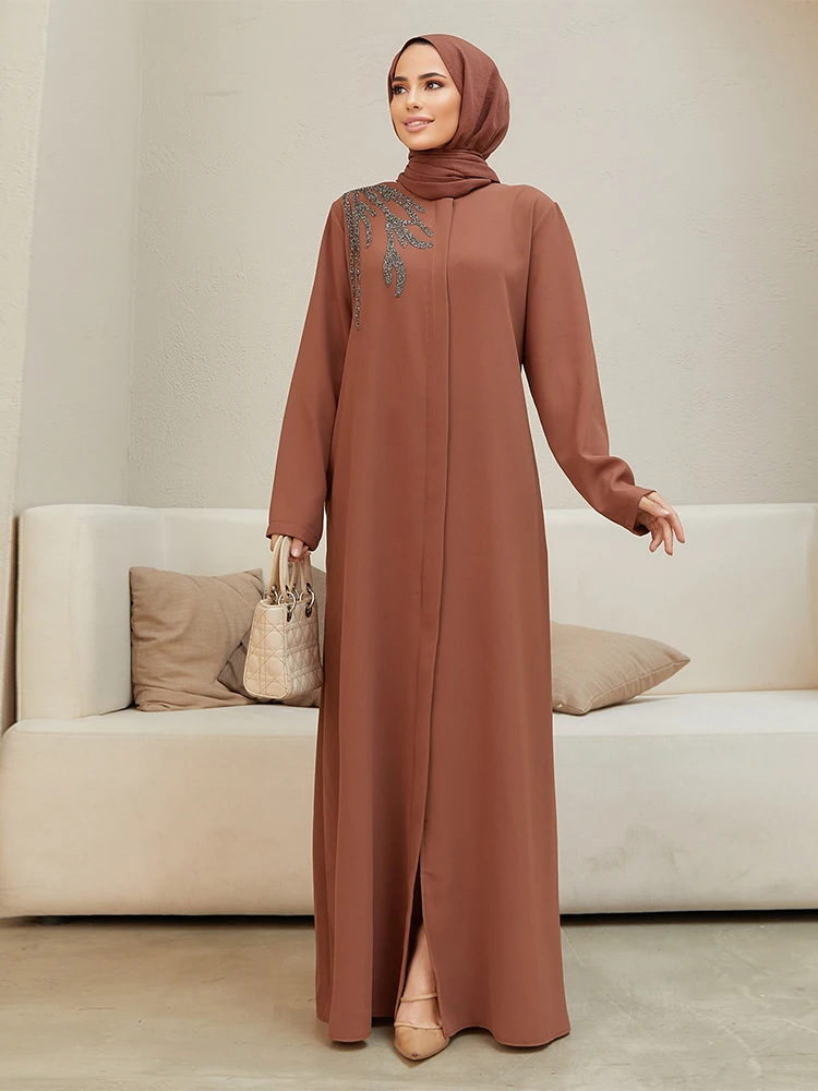 Schulter Detaillierte Abaya Frauen Islamischen Muslimischen Lange Kleid Oberbekleidung 4 Jahreszeiten Schulter Detaillierte Mit Taschen