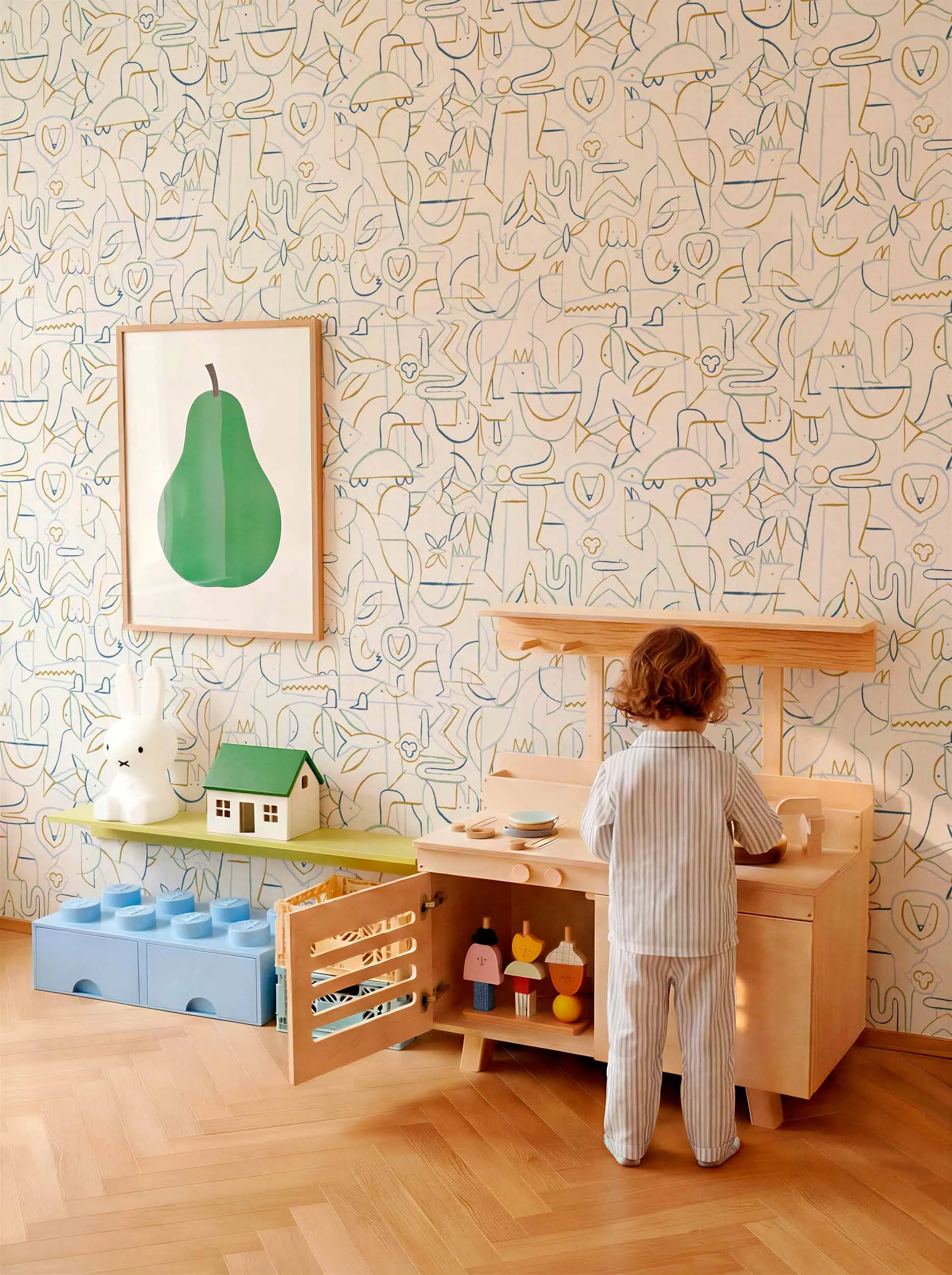 Customized mural cartoon lines bird animal wallpaper home decoration simple children's room kindergarten line background mural