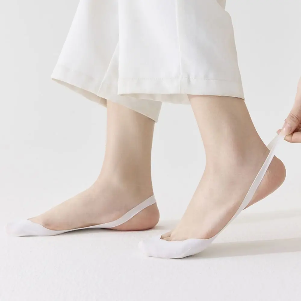 

4Pairs Soft Ultra-thin Ice Silk Socks Anti-slip Hosiery Half Feet Socks Shallow Mouth Invisible Half Palm Boat Socks Women