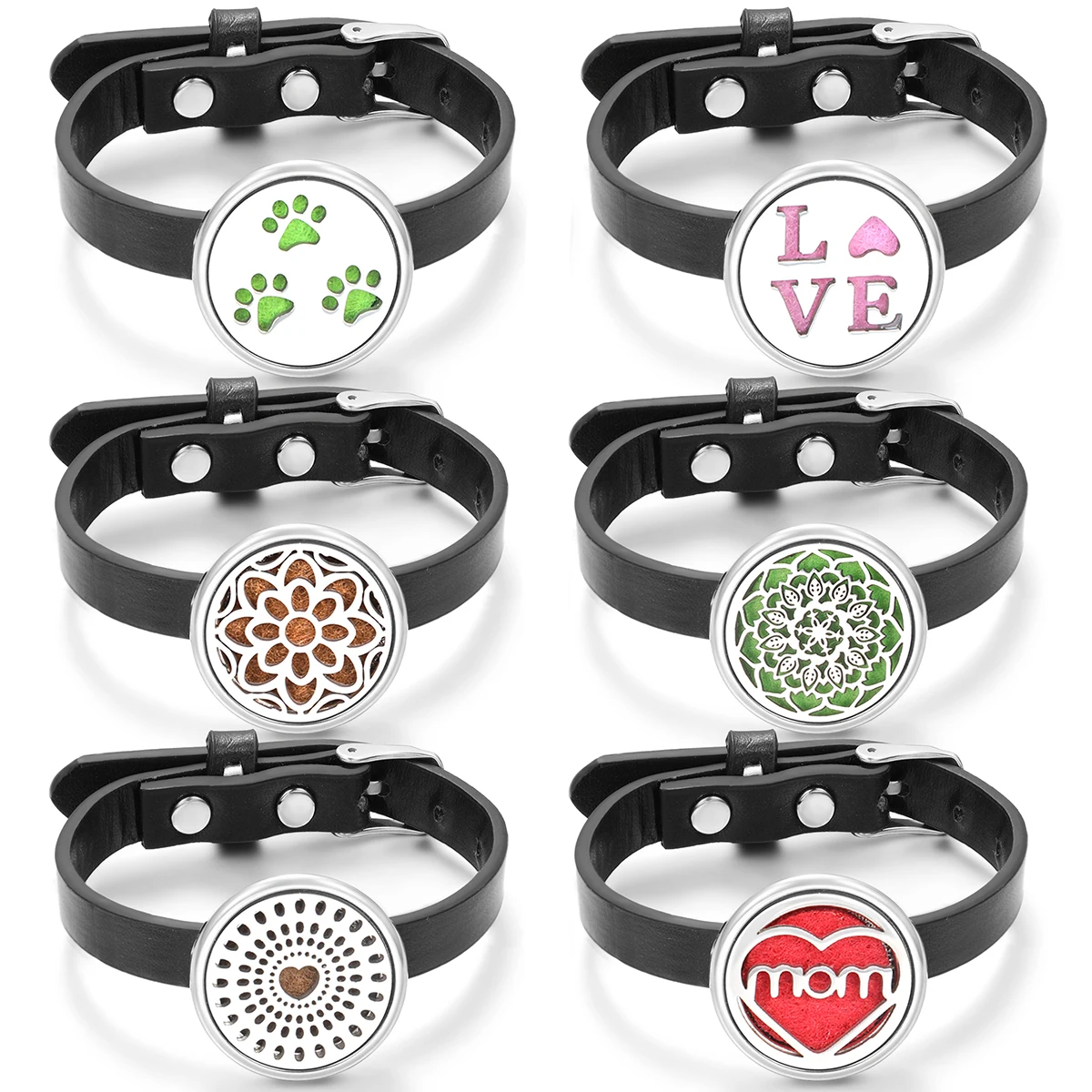 

Insert Gasket Women's Essential Oil Aromatherapy Diffuser Bracelet Adjustable Leather Wristband Flowers Perfume Lockets Bangle