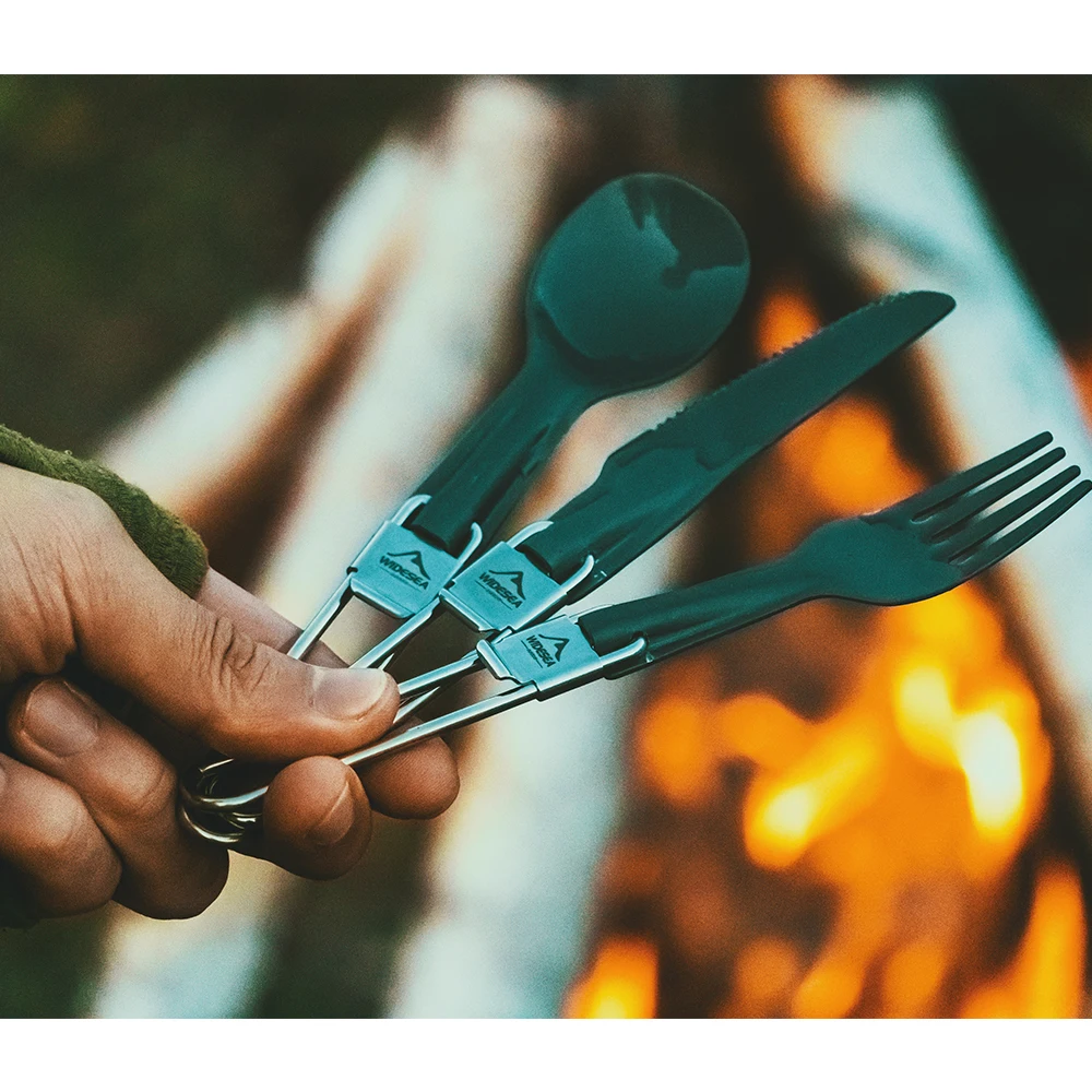 Widesea Camping Aluminum Spoon Fork Knife Tableware Set Ultralight Outdoor Cooking Equipment Cutlery Cookware Hiking Trekking