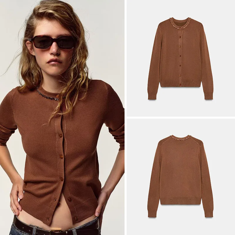 

Ele Long Sve трикотажные украшения с открытой передней частью, Новое поступление, осеннее женское модное повседневное платье с круглыми пуговицами