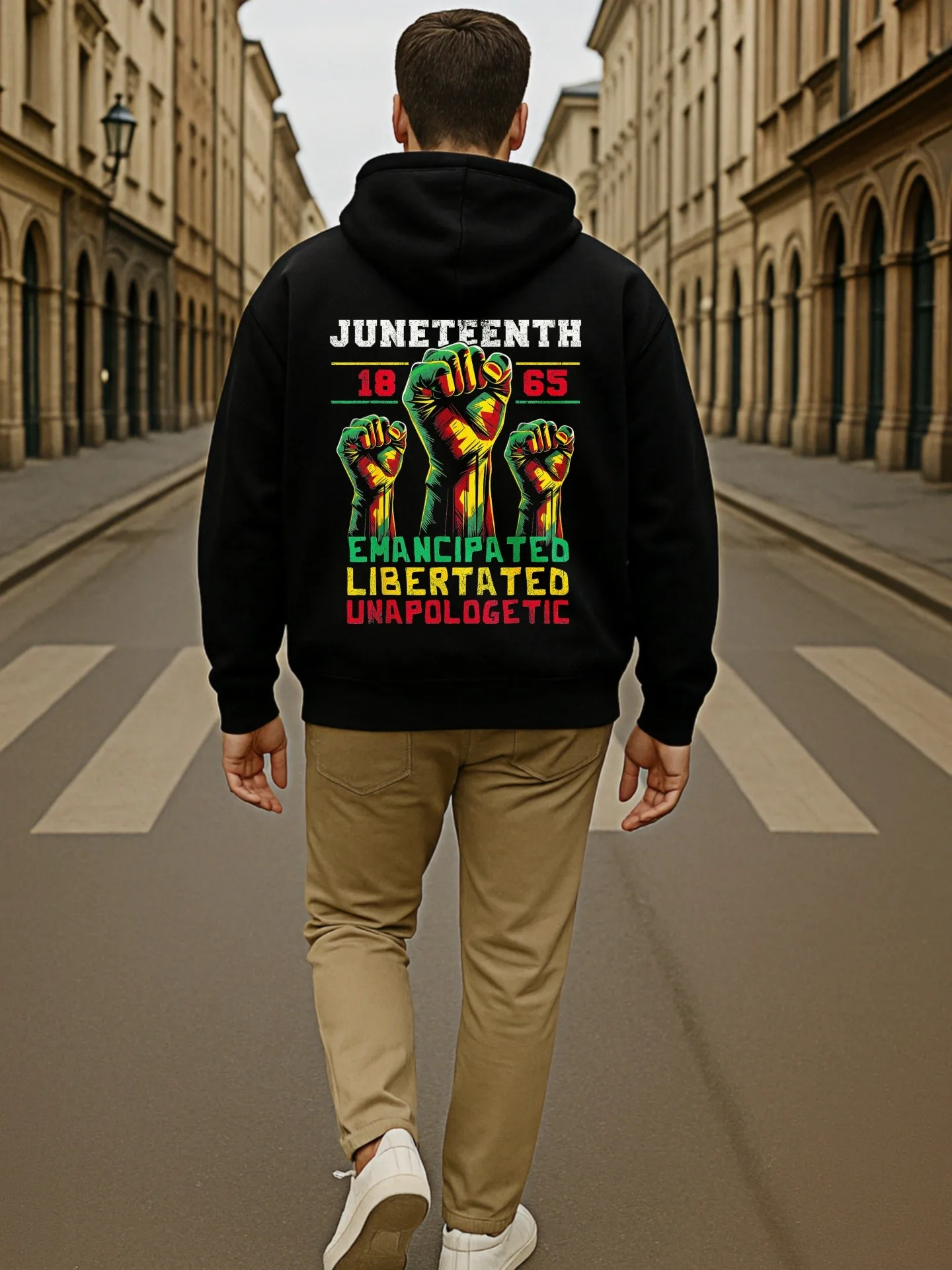 هوديي جرافيك للرجال، طباعة Juneteenth Emancipated Liberated، نمط كاجوال، مبطن بالصوف، للرجال، للارتداء اليومي #2