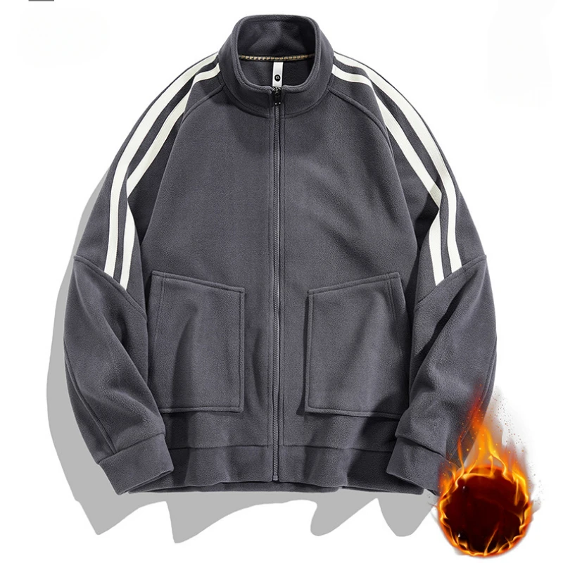 

Autumn Winter Fleece Jacket Warm Men Zipper Sweatshirt Pockets Coats Loose Sportswear Men Clothing Military Long Sleeve Tops