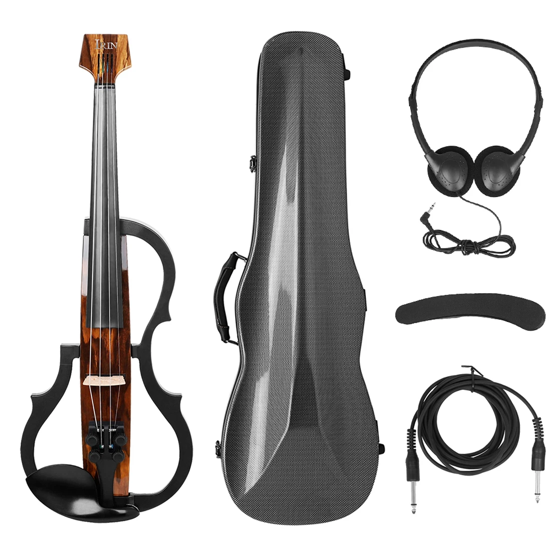 4/4 Intelligent Silent Electric Violin Carbon Fibe Violin with Bow Carry Case Headphone Cable Shoulder Rest  Accessories