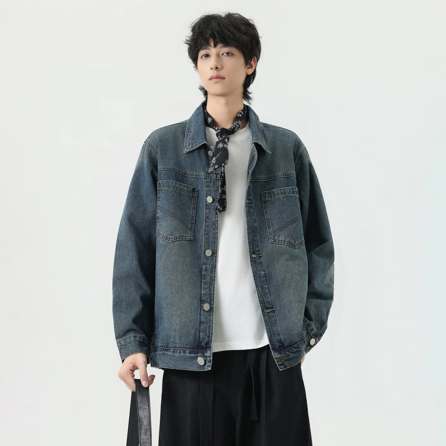 Autumn/Winter Minimalist All-Match Denim Jacket for Men Casual Trendy Spring/Fall Outerwear Turn-Down Collar Jacket 5XL 4XL