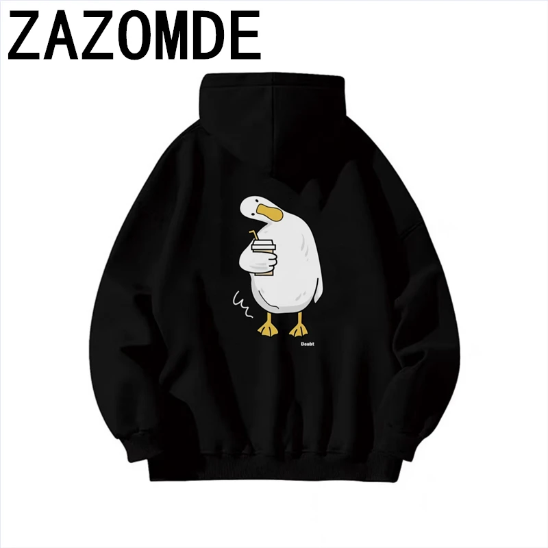 ZAZOMDE New Funny Anime Print Hoodies Cotton Duck Print Streetwear Men Harajuku Oversized Long Sleeve Sweatshirt Hoody Unisex