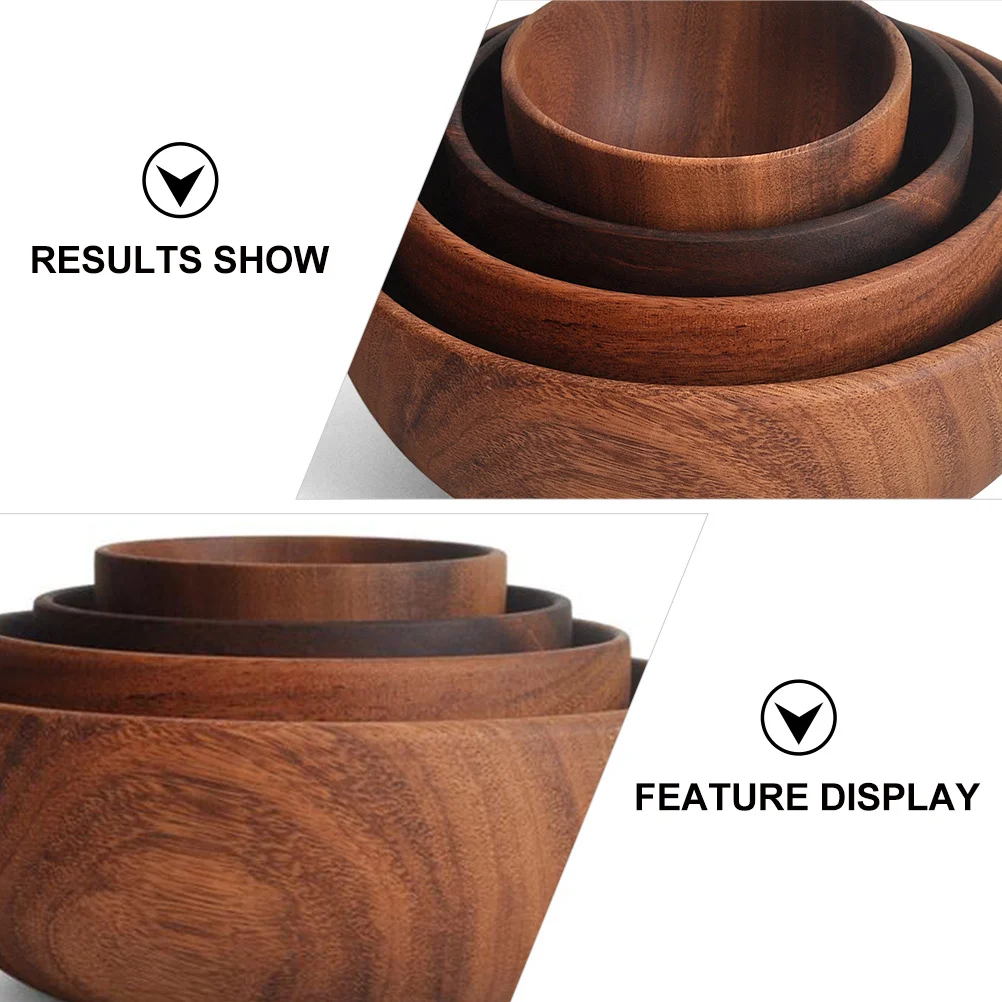 

2Pcs Wooden Acacia Bowl Spoon Set Household Salad Rice Soup Bowls Natural Grain Wooden Bowls Snacks Salad Bowl