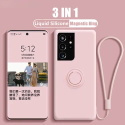 Liquid Silicone Magnetic Case For Samsung Galaxy S24 S23 S22 Ultra S21 Plus S20 FE Note 20 S21FE S22Plus Ring Holder Stand Cover