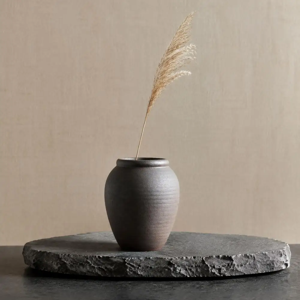 Weathered Stone Texture Plant Holder Retro Round Ceramic Vase Small Hydroponic Planter Pot Rustic for Artificial for Artificial