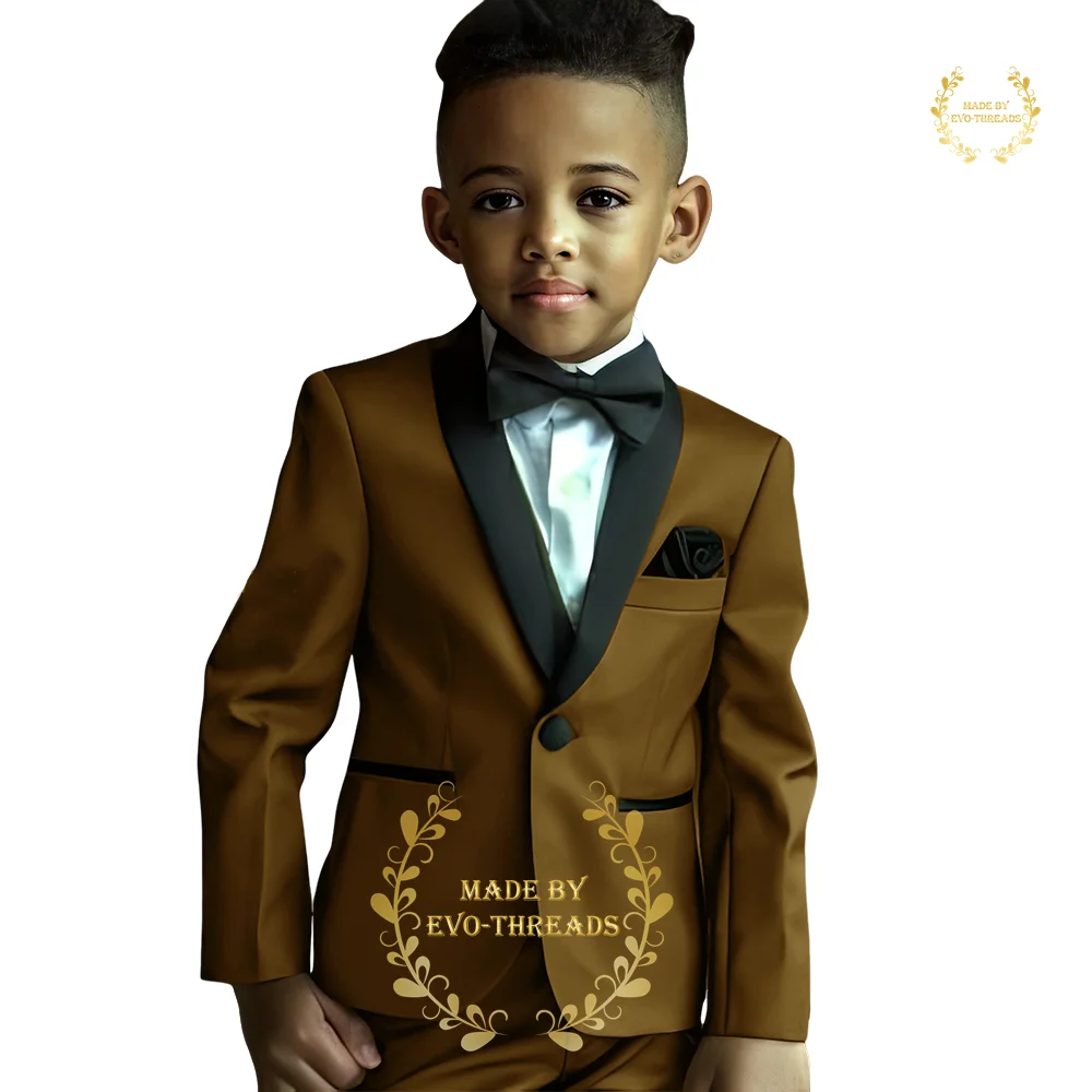 Boys Brown Slim Fit Tuxedo, Elegant 2 Piece Suits for Wedding Toddler Wear Attire, Groom Wear Birthday Gifts, Custom size