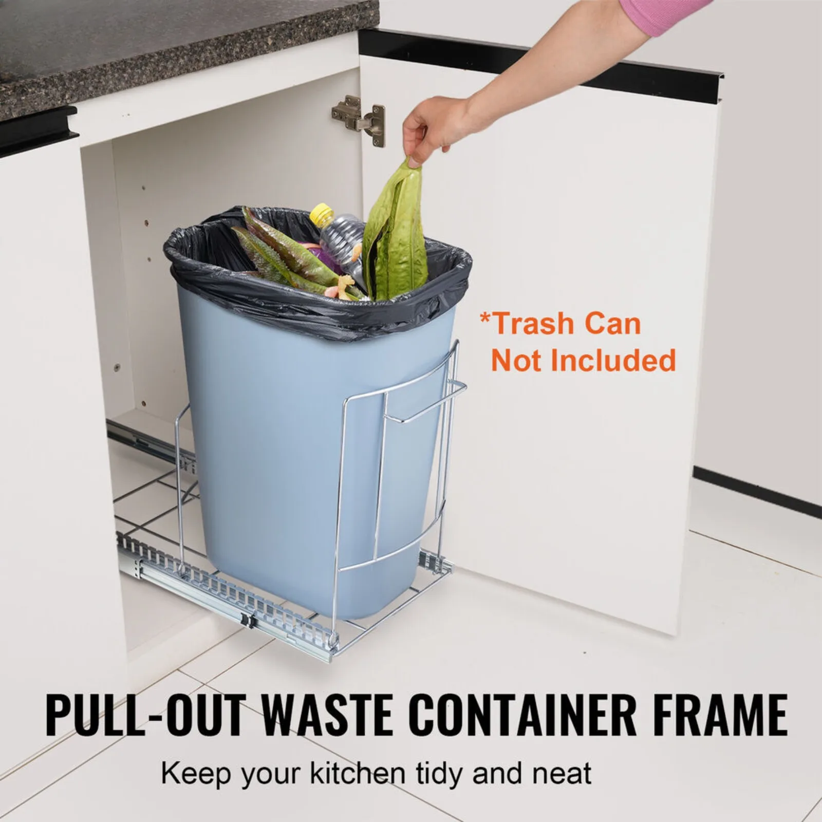 Pull Out Trash Can Under Cabinet Roll-Out Rack Slide Out Waste Bin Shelf United States