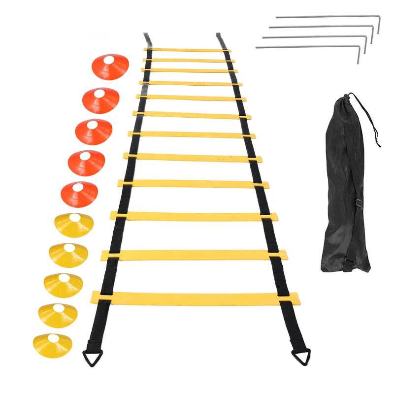 Top Deals Sports Speed Agility Training Set 12 Disc Cones 4 Steel Stakes And Agility Ladder For Football Basketball Rugby Track