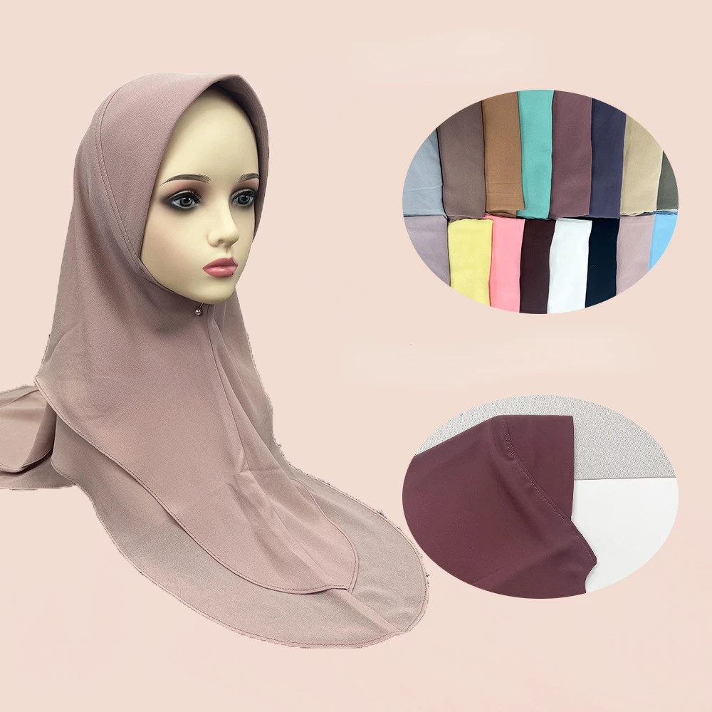 Middle East Dubai Solid Color Headscarf Chiffon Double-layer Big Face Mouth Pullover Headscarf Comfortable and Breathable