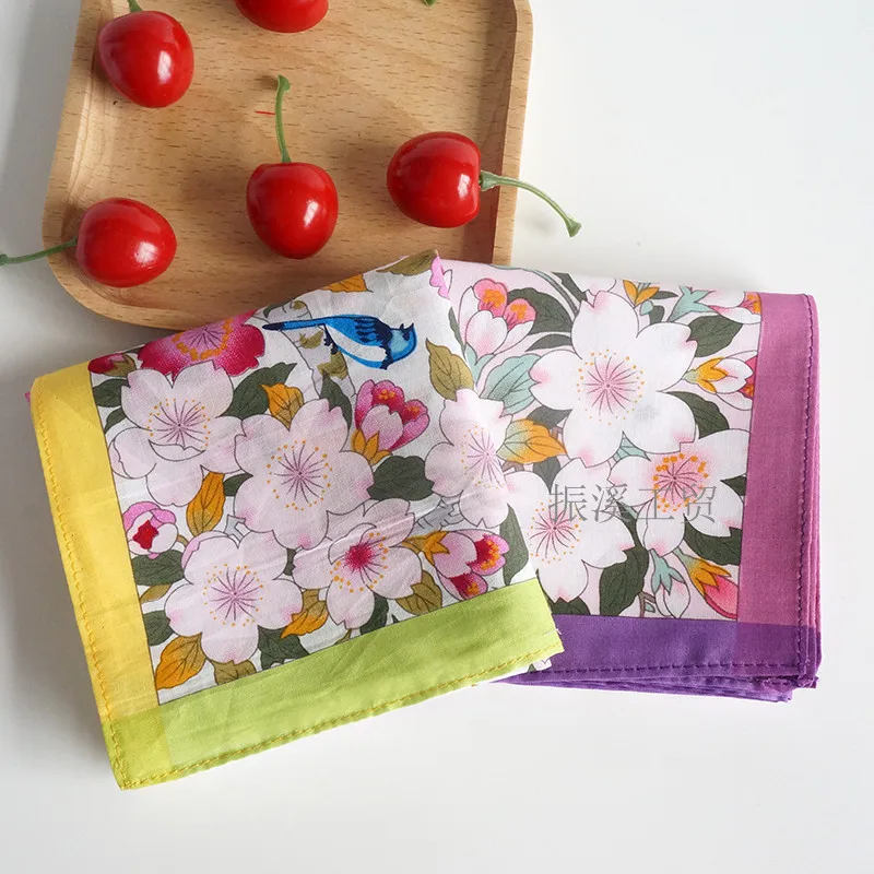 3Pcs 45x45cm Square Cotton Vintage Flower Printed Women Lady Handkerchief Wrapping Cloth Party Gift