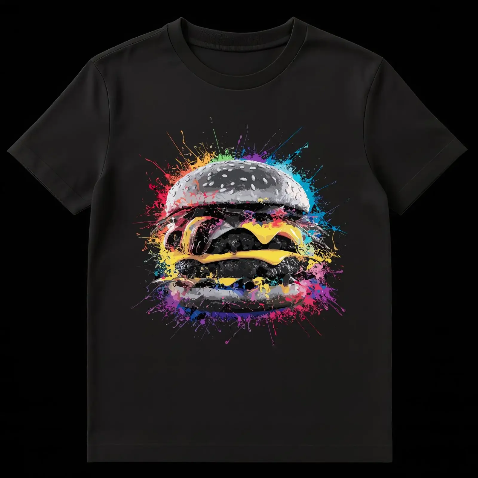 Burger Lover Exploding Rainbow Cheeseburger Food T Shirt vintage Washed Versatile homme designer clothes streetwear Stylish