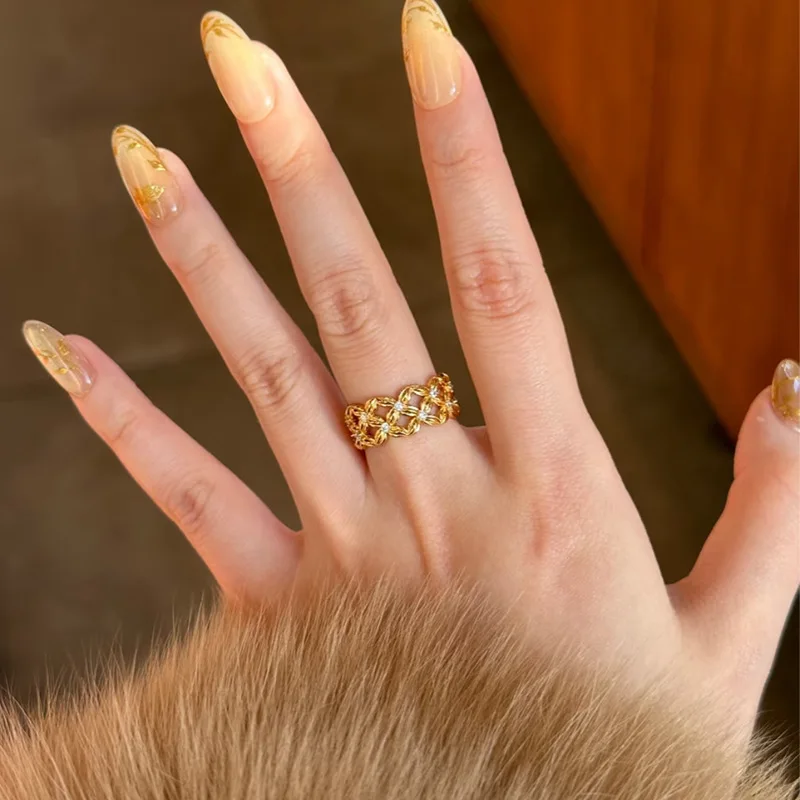 luxury real gold jewelry 24k certifid blossoming fashionable light luxury ring women's unique style high-end jewelry