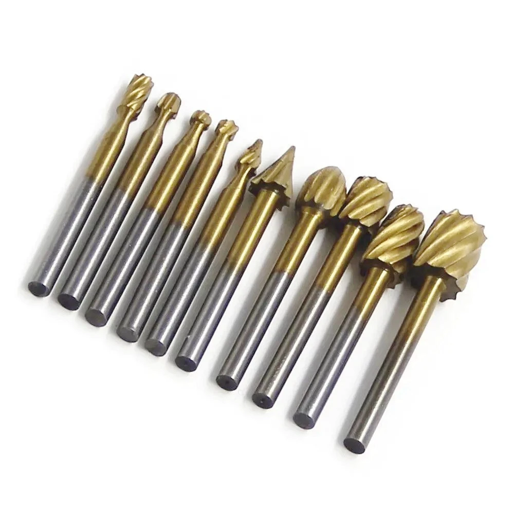 Krachtige 10Pcs Houtbewerking Carving Cutter Gesneden Knifetools Carpenter Titanium Routing Hout Roterende Frezen Rotary File Cutter