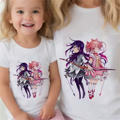 Madoka Magica Puella Magi Mahou Shoujo Kyubey Homura Hakemi Kaname Mami Print Matching Outfits for Family T Shirts