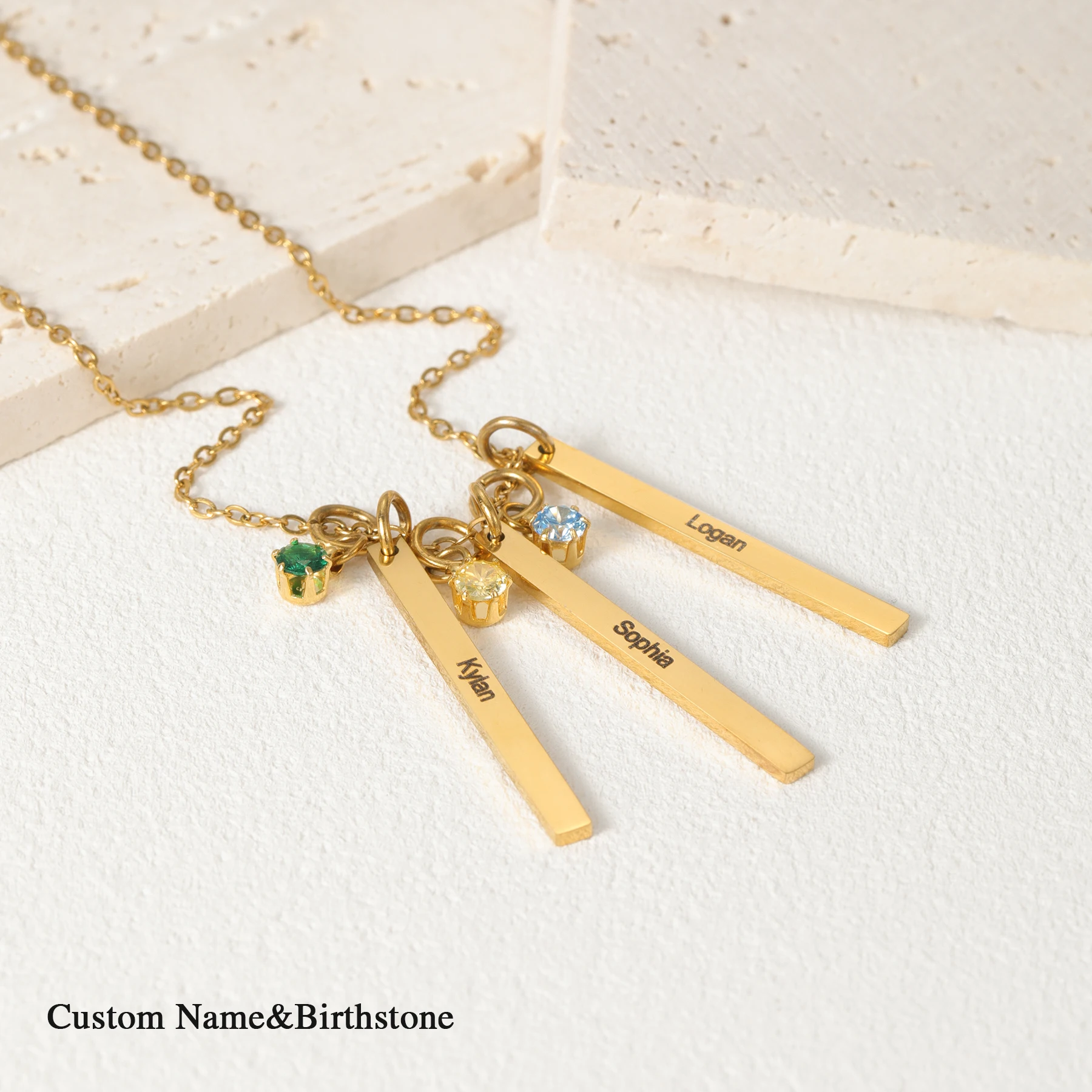 

Personalized Mini Bar Birthstone Necklace Vertical Bars Birthstone Pendant Customized Name Family Gift For Women Jewelry
