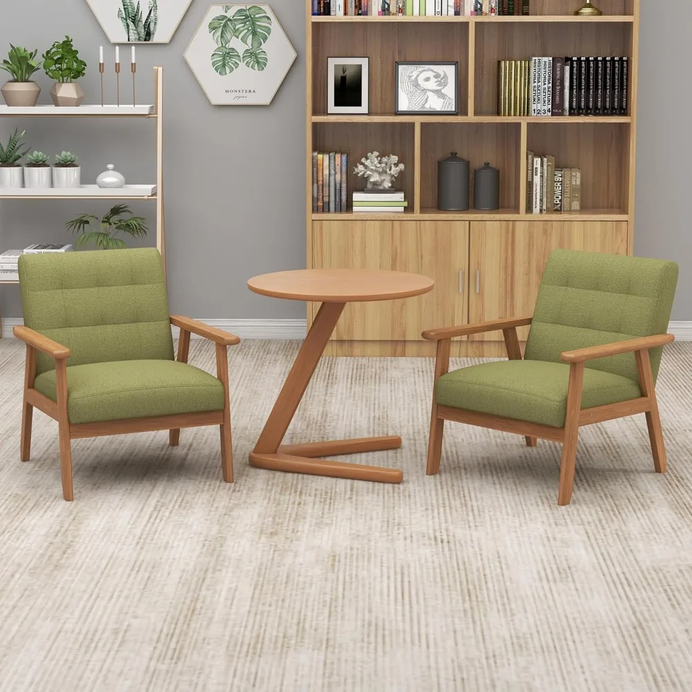 2er-Set mit Beistelltisch, Mid-Century Modern Leisure Coffee Retro-Holzsessel, bequemer Lounge-Sessel für das Wohnzimmer