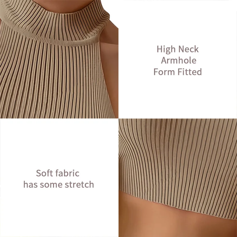 Knit Sleeveless Halter Tops for Women Basics Solid Slim Fitted Crop Womens Turtleneck Ribbed Vest Y2K High Neck Tank Tops