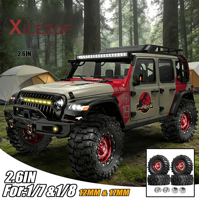 2.6'' RC Metal Wheels and Off-Road Climb Tires for 1/7 1/8 1/10 RC Crawler Car Axial RBX10 MJX H8H MK07 KM4