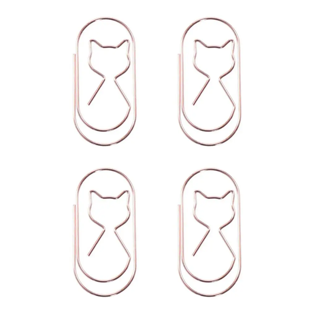 مشابك ورقية من الذهب الوردي ، معدن متين ، رابط كبير ، علامة مرجعية على شكل قطة ، 20 صولًا