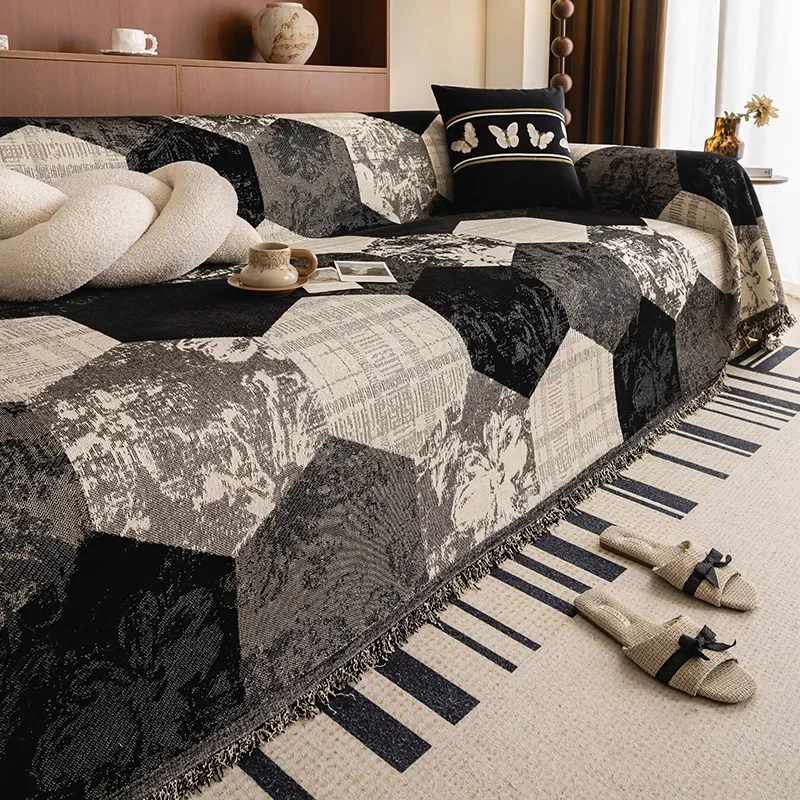 Light Luxury Grid Sofa Towel Chenille Anti Cat Scratch Sofa Protect Blanket Home Decoration Fully Covered Dust Couch Cover Cloth
