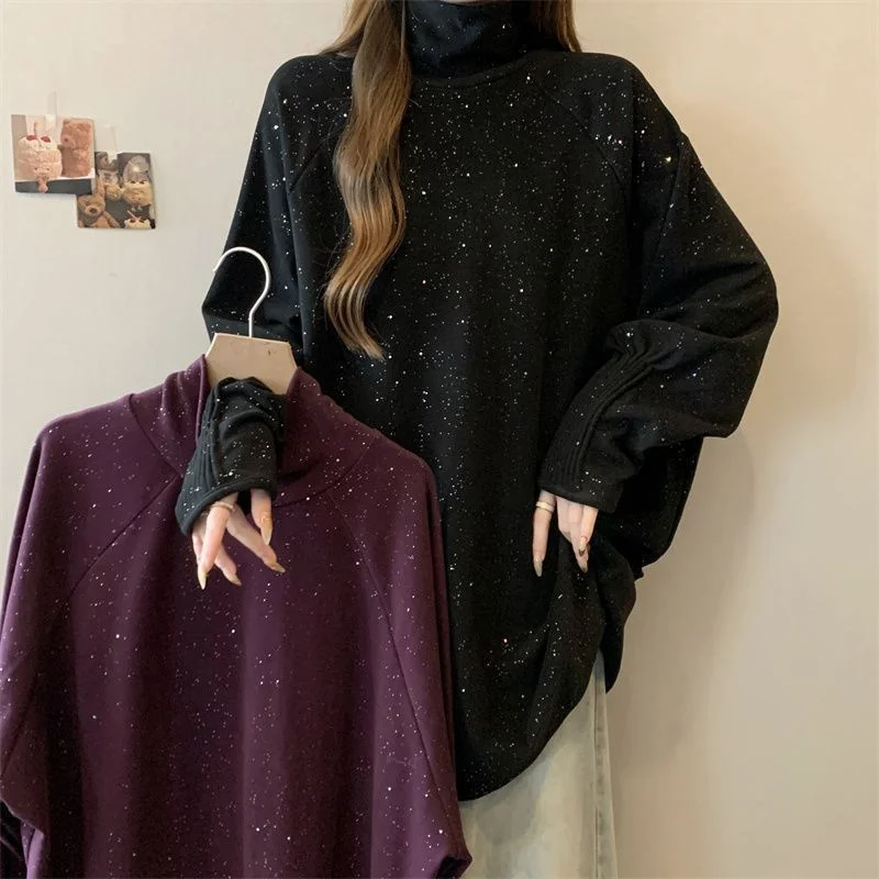 Grote Maat Kasjmier Hooggesloten Dieptepunt Shirt Vrouwen Herfst Winter Primer Shirt Nieuwe Losse Lange Mouwen Trui top