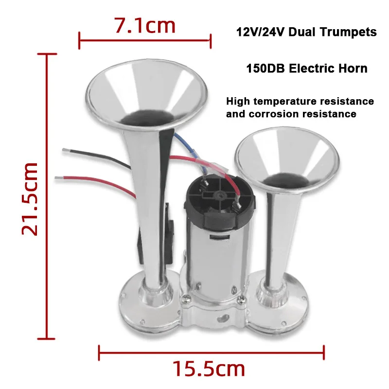 

Электрический громкоговоритель 150 дБ, двойные звуковые сигналы, 12В/24В, сирена, сигнализация для грузовиков, лодок, внедорожников, судов