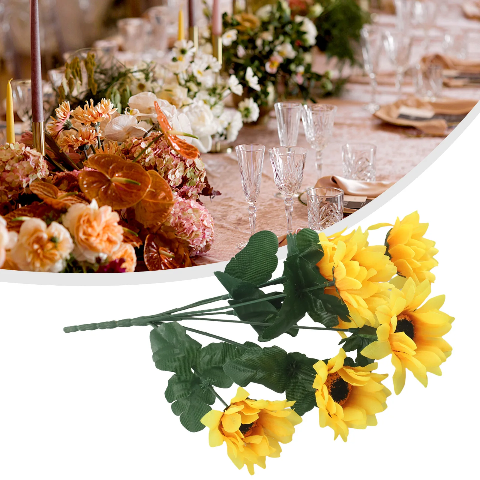 1pc Fake 7 heads Artificial Flower Wedding Decorations Realistic Bright color Eye-catching 30cm*6.8cm Sunflowers