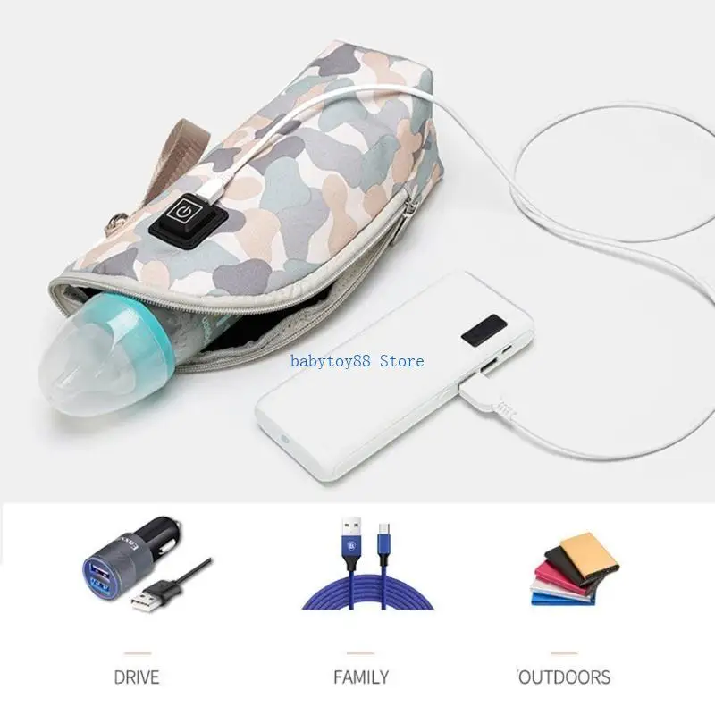 Calentador biberones USB portátil Y4UD, calentador leche viaje con calefacción 5V 2A, bolsa calentadora leche con
