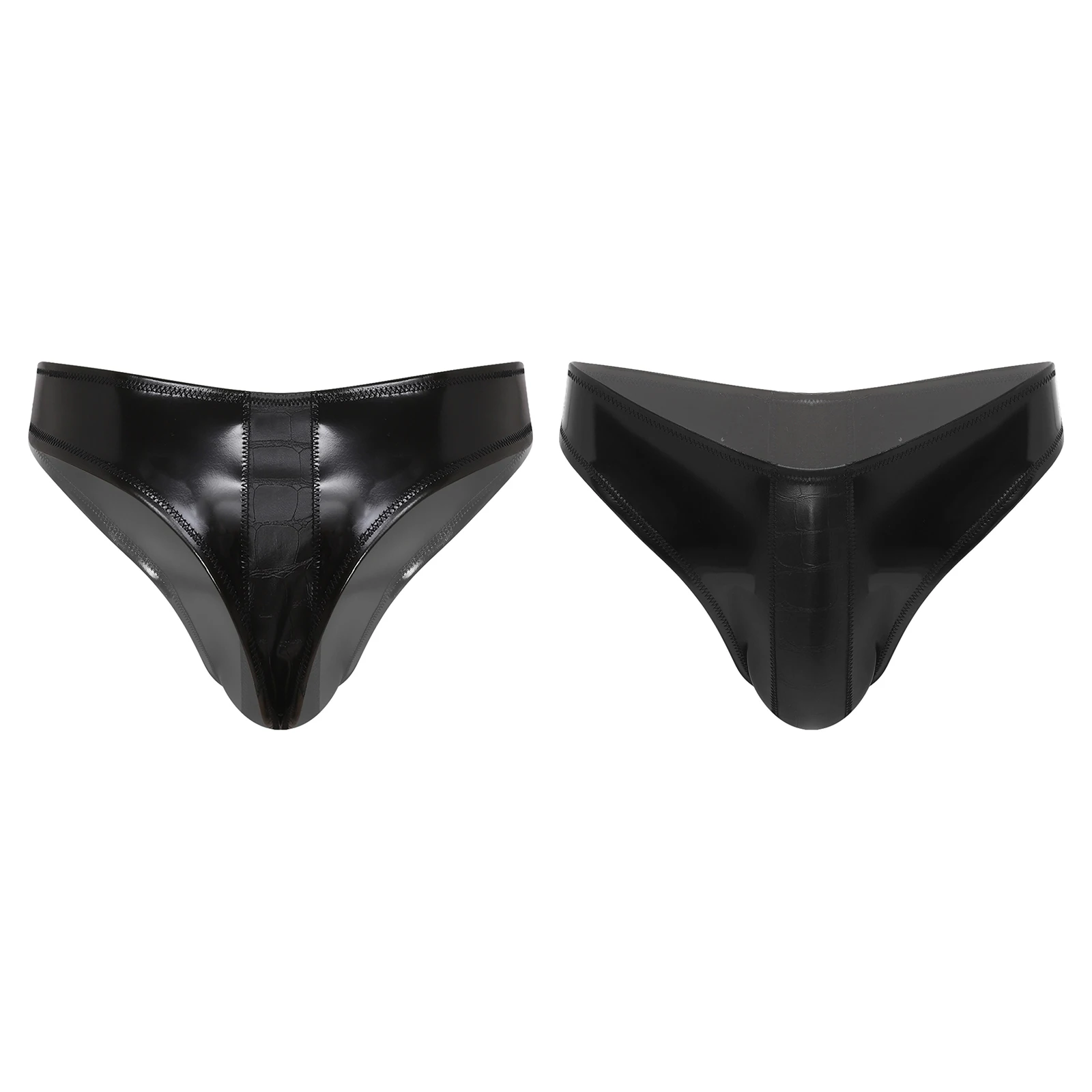 

Men Wet Look PU Leather Briefs Low Rise Bulge Pouch G-string Underwear Lingerie for Nightclub Rave Party Beach Pool Swimwear