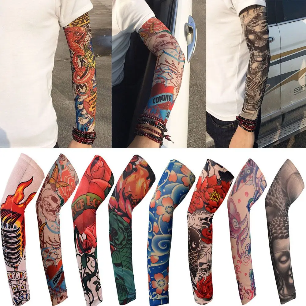 1Pcs New Flower Arm Tattoo Sleeves Seamless Outdoor Riding Sunscreen Arm Sleeves Sun Uv Protection Arm Warmers For Men Women