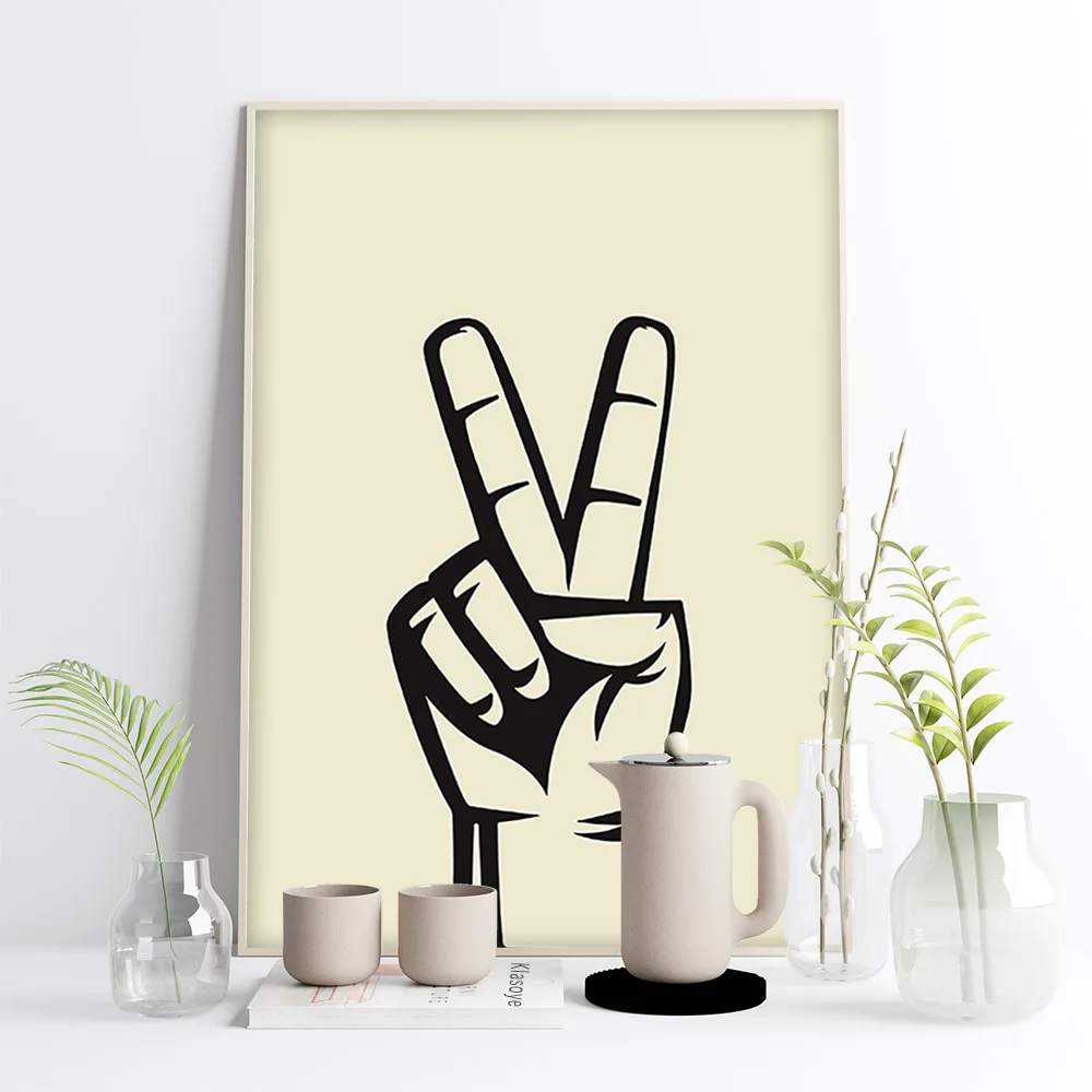 Peace Hand Sign Victory Print Continuous Line Art Equality Poster Minimalist Canvas Painting Black White Wall Picture Home Decor