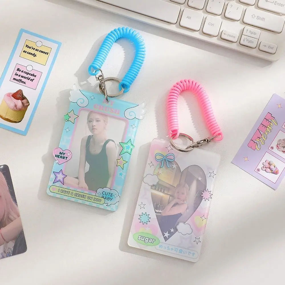 

With Keychain Korean Style Card Holder Card Case Acrylic Student Card Cover Bungee Cord Candy Color ID Card Holders Student