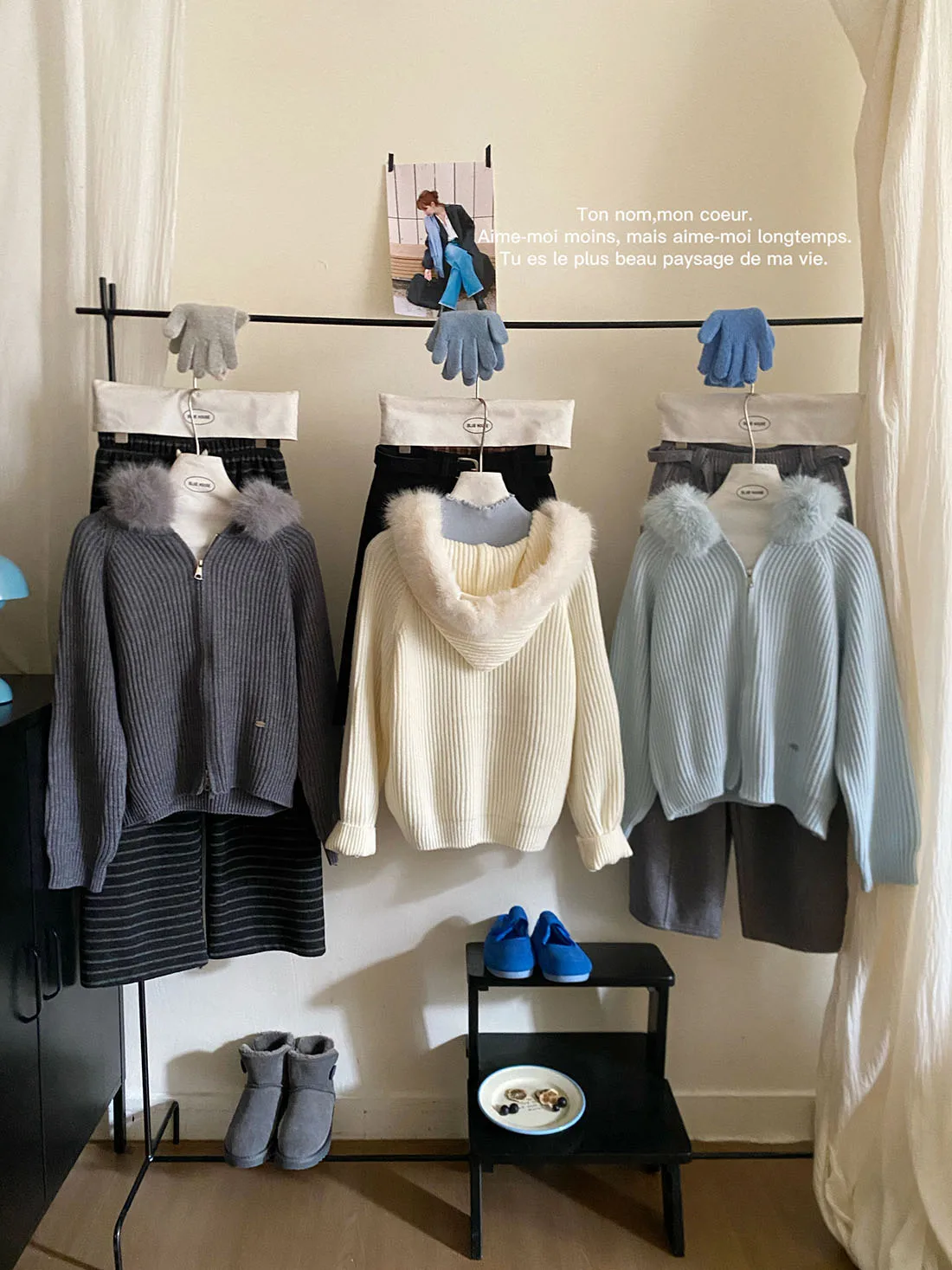 

Women's Autumn Winter Faux Fur Trim Hooded Long Sleeve Stripe Cardigan Lady Elegant Solid Color Zip Up Loose Cardigan Outwear