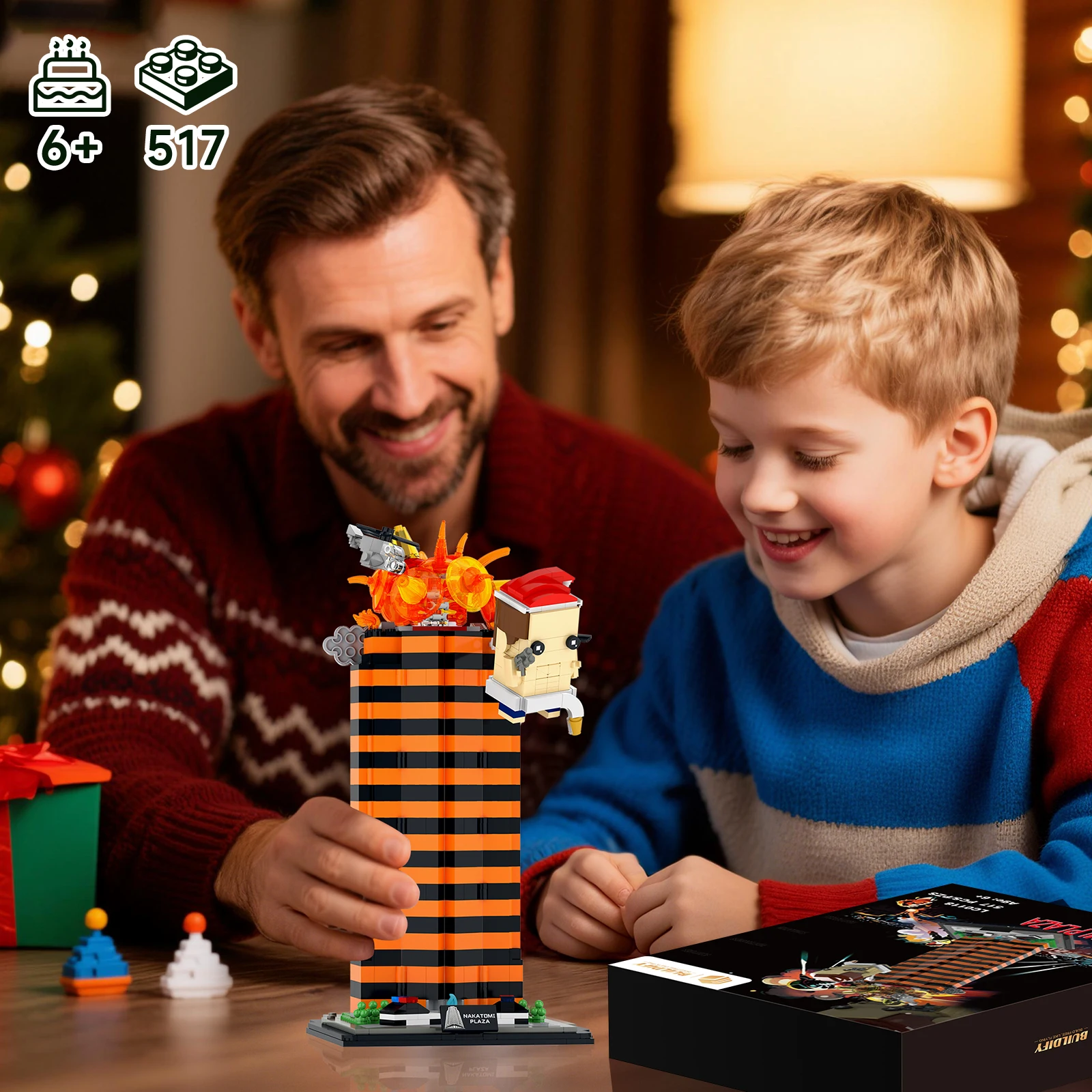 Kerstdetective bouwstenen: film gestanst scènereplica met beeldjes, collectie/kerstdecoratie/familieplezier