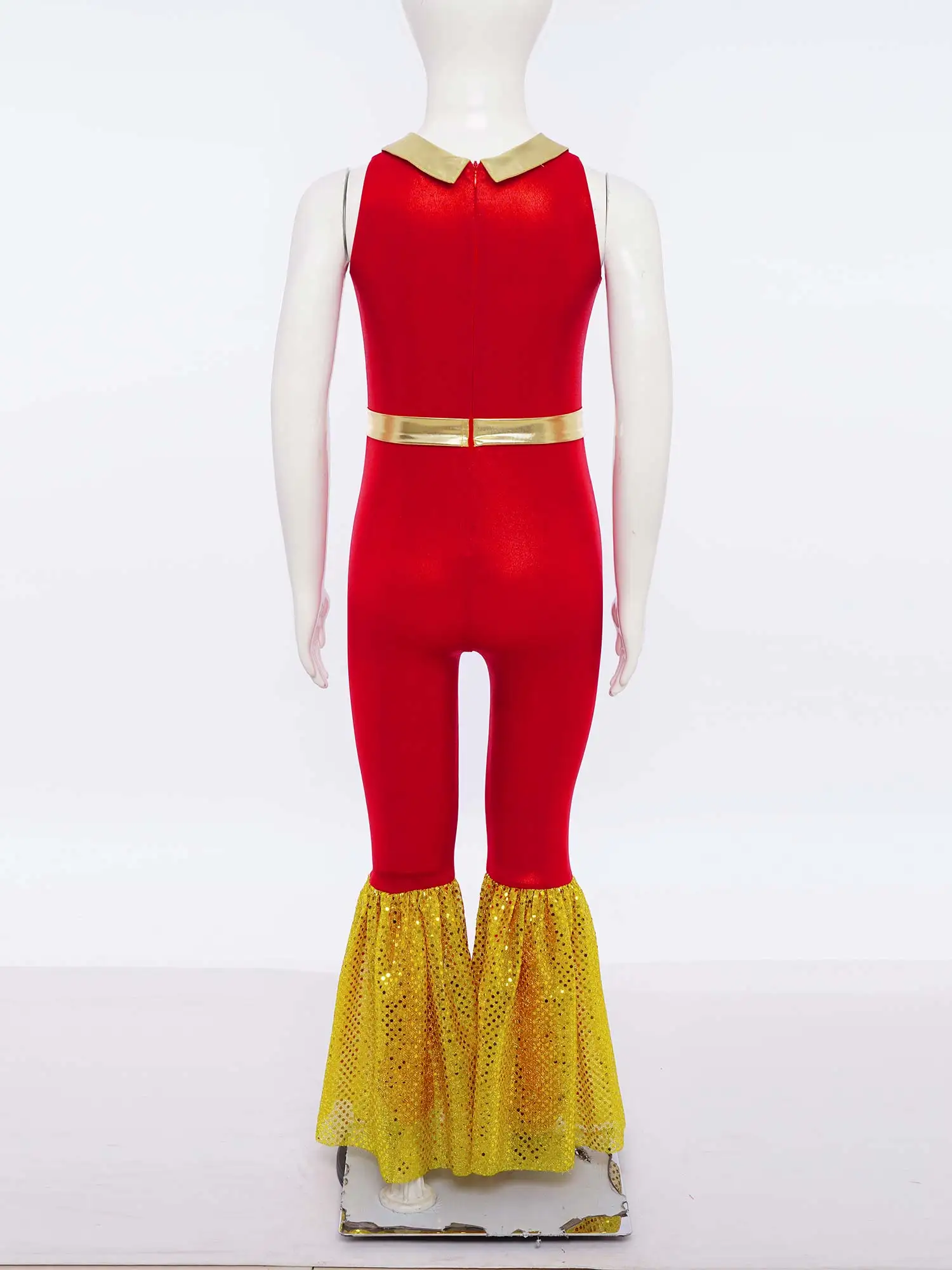 Kids Girls Disco Jumpsuit Party Dance Leotard Hippie Costume 60s 70s Party Flares Shiny Performance Clothes Sleeveless Bodysuit