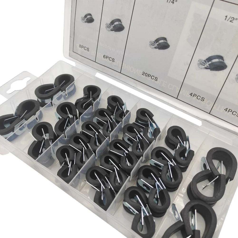 42PCS Cable Clamp Collection with Rubber Lined Zinc Iron Clamps for Wire Routing Pipe Mounting and Cable Control