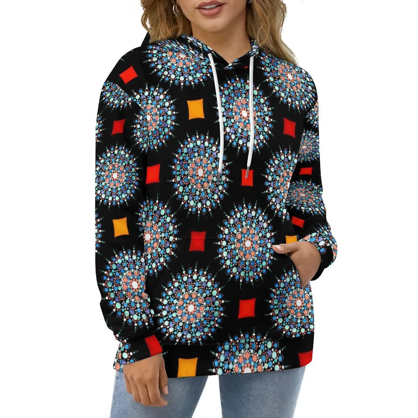 

Abstract Mandala Casual Hoodies Colorful Floral Graphic Loose Hoodie Autumn Long-Sleeve Street Wear Oversized Hooded Sweatshirts