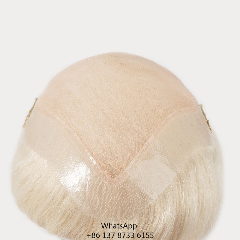 Template Base Custom 100% Human Straight Hair Light Density Lace & PU Toupee Hair Replacement System 4 Clips